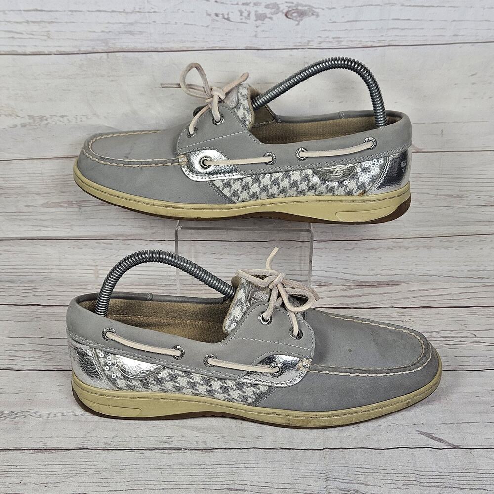 Women's Sperry Top Sider Boat Shoe Sz 9.5 Gray Metalic Casual
